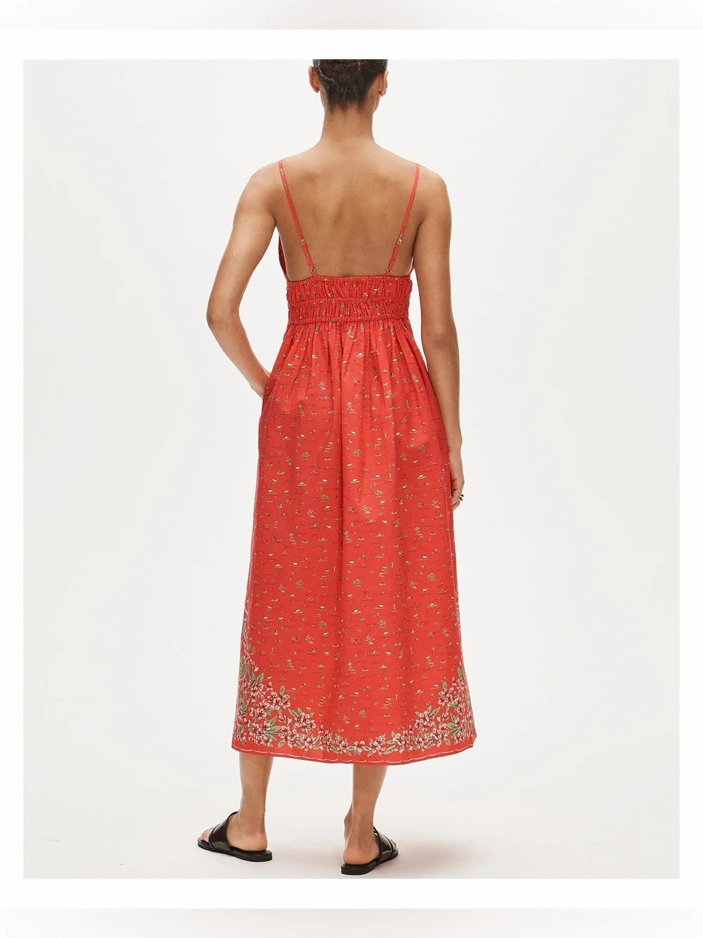 🆕 NWT J.Crew Smocked-waist V-neck dress in map print, California Poppy size 6